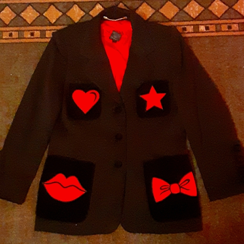 80s Styled Black And Red Blazer Coat